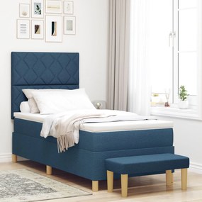 Cama Box com Colchão &amp; Banco Azul 90x200 cm Tecido