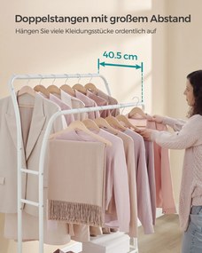 Guarda roupa com 2 varões para roupa em metal 46 x 100 x 155 cm com prateleira branco