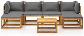 7 pcs conjunto lounge de jardim com almofadões acácia maciça