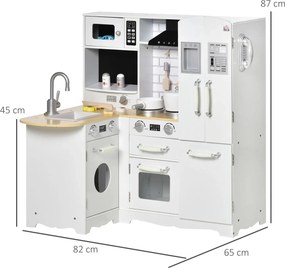 Cozinha Infantil de Madeira para Crianças de 3-6 Anos com Sons 14 Acessórios Cozinha Infantil com Telefone Lavatório Microondas e Grifo 82x65x87cm Bra