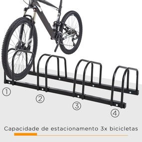 HOMCOM Estacionamento para 4 Bicicletas Suporte de Aço para Estacionar Bicicletas no Chão para Interior e Exterior 110x33x27 cm Preto