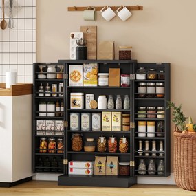 Armário de Cozinha com 2 Portas, 60 x 30 x 104 cm, 12 Suportes de Porta, Preto