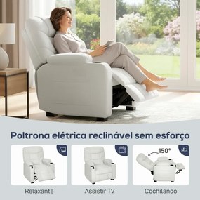 Poltrona Relax Reclinável Elétrica com Função Memória Apoio para Pés Controlo Remoto e Porta USB 94x90x105 cm Branco Creme
