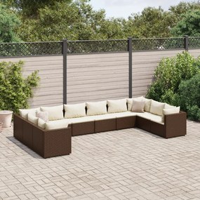 vidaXL 10 pcs conjunto lounge jardim c/ almofadões vime PE castanho