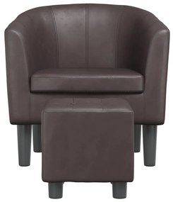 Poltrona com apoio de pés couro artificial castanho