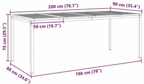 Mesa de Jantar Exterior 200x90x74,5 cm Madeira Maciça de Acácia