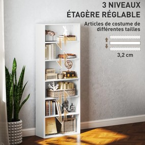 Estante de arrumação 60 x 24 x 158,5 cm com 6 níveis e prateleiras ajustáveis para sala de estar, quarto, escritório,  branca