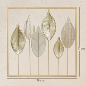 Decoração de parede moderna em metal, escultura de parede em metal em forma de folha, 70 x 70 cm, dourada
