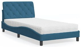 vidaXL Cama com colchão 100x200 cm veludo azul