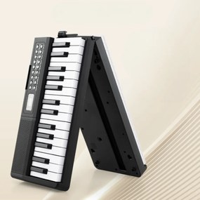 Teclado dobrável de 61 teclas com função Split 3 modos de ensino Microfone com alto-falantes duplos MP3 USB e MIDI 80 x 18,5 x 5,5 cm Preto
