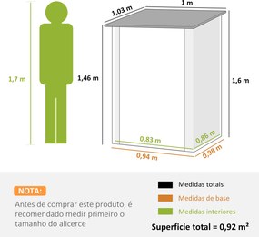 Abrigo de Jardim Metálica 0,92 m² 100x103x160 cm com 1 Porta e Fecho para Armazenamento de Ferramentas Castanho Claro