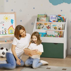 Estante infantil de 2 portas, armário moderno com 3 gavetas e varão para pendurar roupa, para quarto, Branco e verde