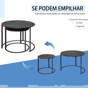 Outsunny Conjunto de 2 Mesas de Café Ø70x50 cm e Ø50x43 cm Mesas Auxiliares Redondas de Metal para Sala de Estar Dormitório Carga Máxima 25kg Preto