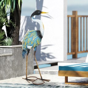 Estátua de jardim para exterior  28 L x 17 P x 63 A cm, escultura de garça em metal, decoração de jardim para exterior multicolorida