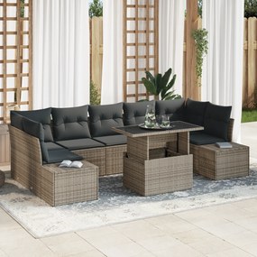 Conjunto de Sofá de Jardim com 8 Peças e Almofadas Cinza em Rattan Sin