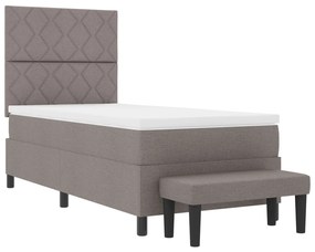 Cama Box Spring com Colchão &amp; Banco Taupe 90x190 cm Tecido