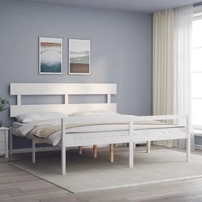 vidaXL Cama idosos super king size c/ cabeceira madeira maciça branco
