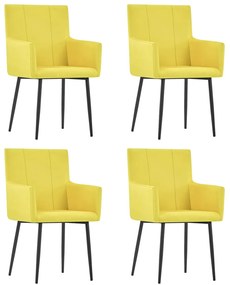 Cadeiras de jantar com apoio de braços 4 pcs tecido amarelo