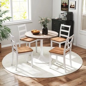 Conjunto de 4 cadeiras de jantar (MESA NÃO INCLUIDA) com pernas em madeira de borracha, encosto alto curvo, branco e castanha