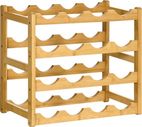 Garrafeira em bambu com 4 níveis, capacidade para 16 garrafas, 43 x 23,5 x 38 cm, madeira natural