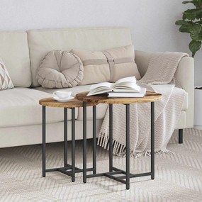 Conjunto de Mesas de Apoio 2 pcs em Madeira Velha e Metal