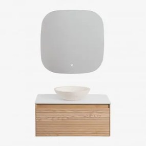 Conjunto De Móvel De Casa De Banho Em Madeira De Freixo Tedrik Castanho Fresno & Cimento Redondo Branco Ø40 Cm Zavion & Quadrado - Sklum