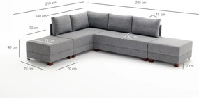Sofá-Cama de Canto Fly – Cinzento – 210x70x280 cm