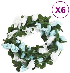Grinaldas de flores de Natal 6 pcs 240 cm azul e branco