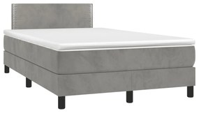 vidaXL Cama box spring colchão LED 120x190 cm couro artif. cinza-claro