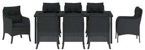 Conjunto de Jantar de Jardim com Almofadas Preto Rattan Poliéster