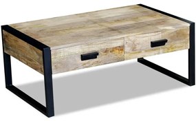 Mesa centro 2 gavetas madeira de manga sólida 100x60x40 cm