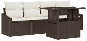 Conjunto de Sofá de 5 Peças com Almofadas Marrom Poliéster Rattan