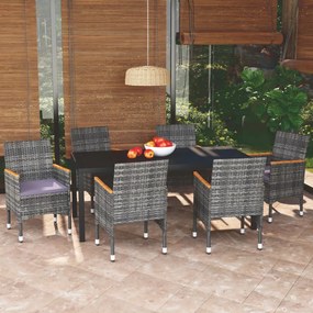 vidaXL 7 pcs conjunto de jantar p/ jardim c/ almofadões vime PE cinza