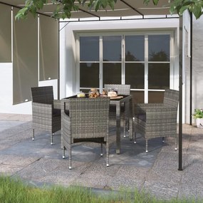 vidaXL 5 pcs conjunto de jantar jardim vime PE e vidro temperado cinza