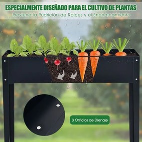 Floreira elevada com 2 orifícios de drenagem para frutas, legumes e flores, para interior e exterior, 100 x 30 x 80 cm, cinza escuro