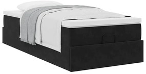 Estrutura de cama otomana com colchão preto veludo