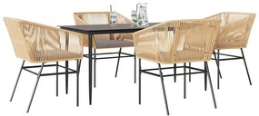 Conjunto jantar jardim 5 peças almofadas vidro vime PE castanho