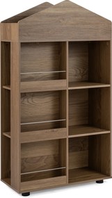 Estante infantil de madeira com 64 x 30 x 116 cm, em forma de casinha para bonecas, com compartimentos, para quarto de bebé, Castanha