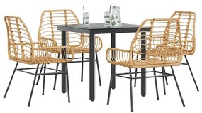 vidaXL Conjunto jantar jardim 5 peças vidro vime PE castanho