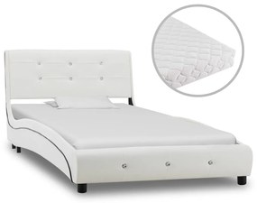 Cama com colchão 90x200 cm couro artificial branco