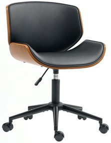 Cadeira de Escritório sem Braços Cadeira de Secretária Vintage Giratória Estofada em PU Altura Ajustável 52x54x74-84 cm Preto e Madeira