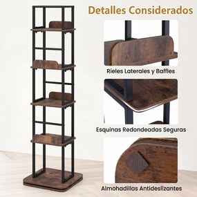 Estante Giratória de Arrumação, 40 x 40 x 148,5 cm, Rotação de 360°, Castanho+Preto