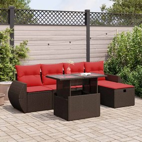 6 pcs conjunto sofás jardim c/ almofadões vime PE/acácia preto