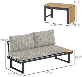 Conjunto de Jardim de 3 Peças Móveis de Exterior com 2 Sofás de 2 Lugares e Mesa de Centro Versátil Conjunto de Sofá de Exterior  Cinza