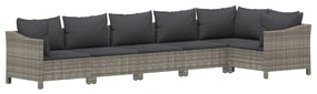 6 pcs conjunto lounge de jardim c/ almofadões vime PE cinzento