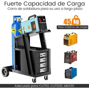 Carrinho de soldadura oficina com 4 gavetas com depósito e corrente de segurança para TIG MIG ARC e cortador de plasma Preto