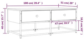 Mesa de centro 100x51x40cm derivados de madeira cinzento sonoma