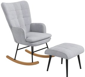 Poltrona Baloiço com Apoio para os Pés Poltrona Relax com Almofada Acolchoada e Anti-Tombo 64x89x90 cm Cinzento