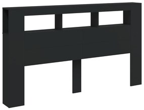 Cabeceira cama c/ LEDs 180x18,5x103,5 cm deriv. madeira preto