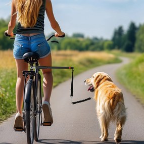 Trela para cão para bicicleta, 124 cm, trela de exercício para cães, fácil de instalar e removível, aço e poliéster, preta
